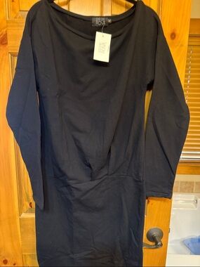 Pepe Runa Long Sleeve Black Midi Dress